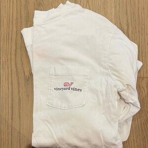 Vineyard Vines Cream Long Sleeve Tee with Pink Logo